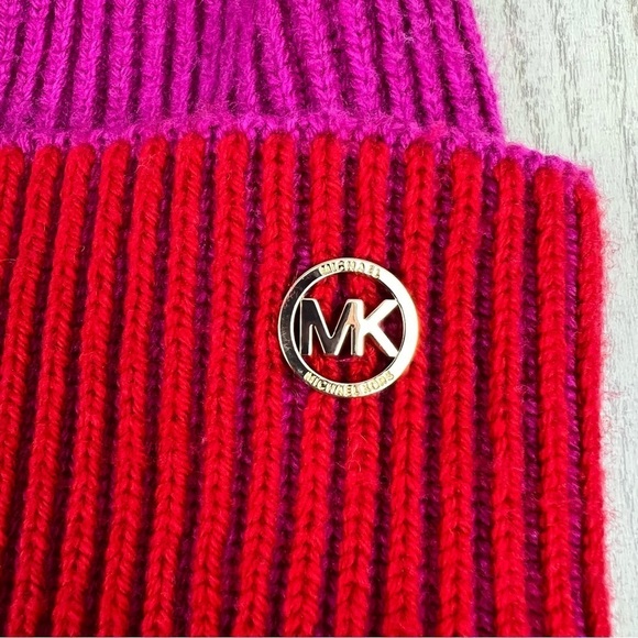 Michael Kors Women\'s Two Tone Color Block Ribbed Beanie OS Magenta Red $58 main image 5